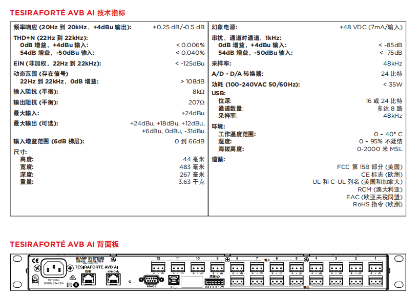BIAMP TesiraFORTé AVB AI 固定 I/O DSP 數(shù)字網(wǎng)絡(luò)音頻處理器