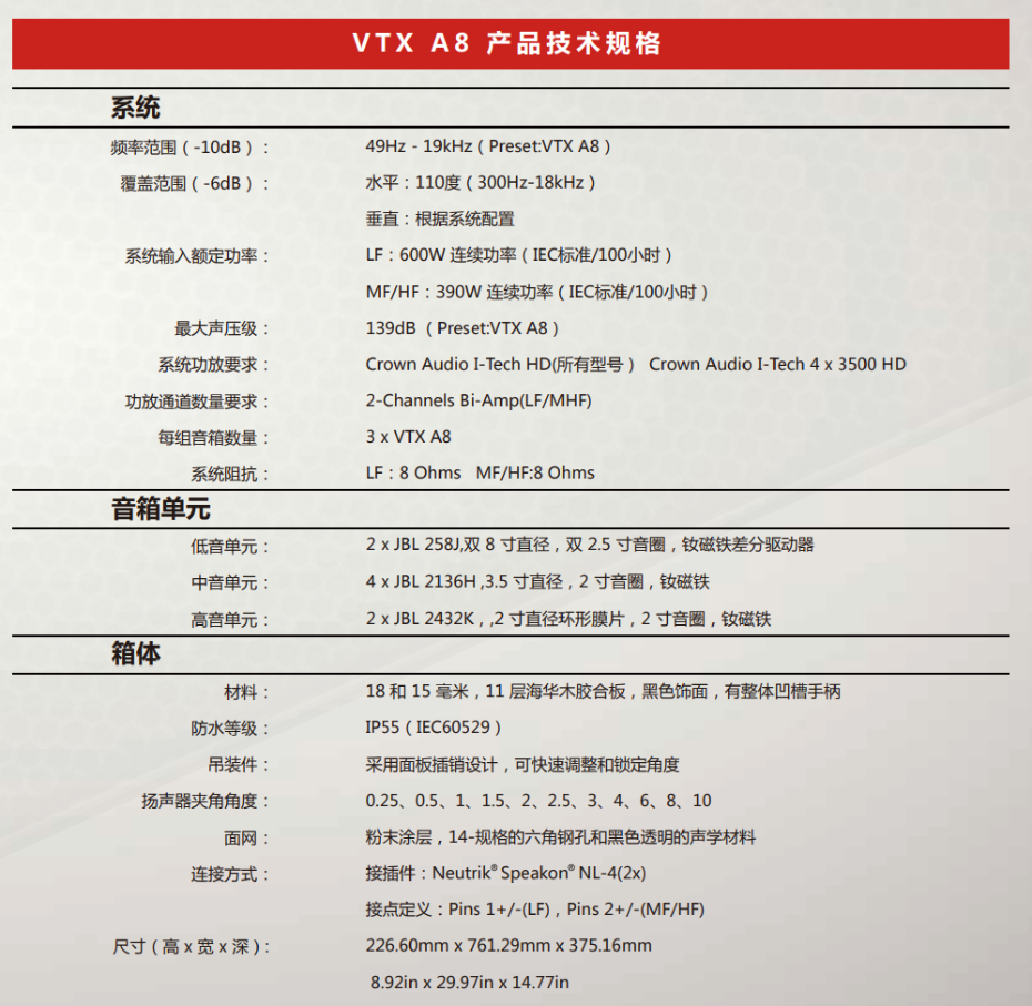 JBL 劇場、體育場館、大型多功能廳 流動演出音箱 VTX A8