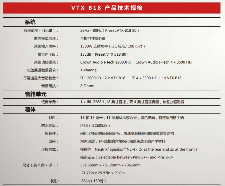 JBL 劇場(chǎng)、體育場(chǎng)館、大型多功能廳 流動(dòng)演出音箱 VTX B18